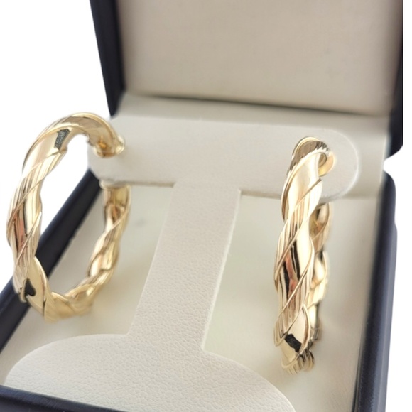 Estate 14k Gold Twisted Hoop Earrings - Picture 5 of 6